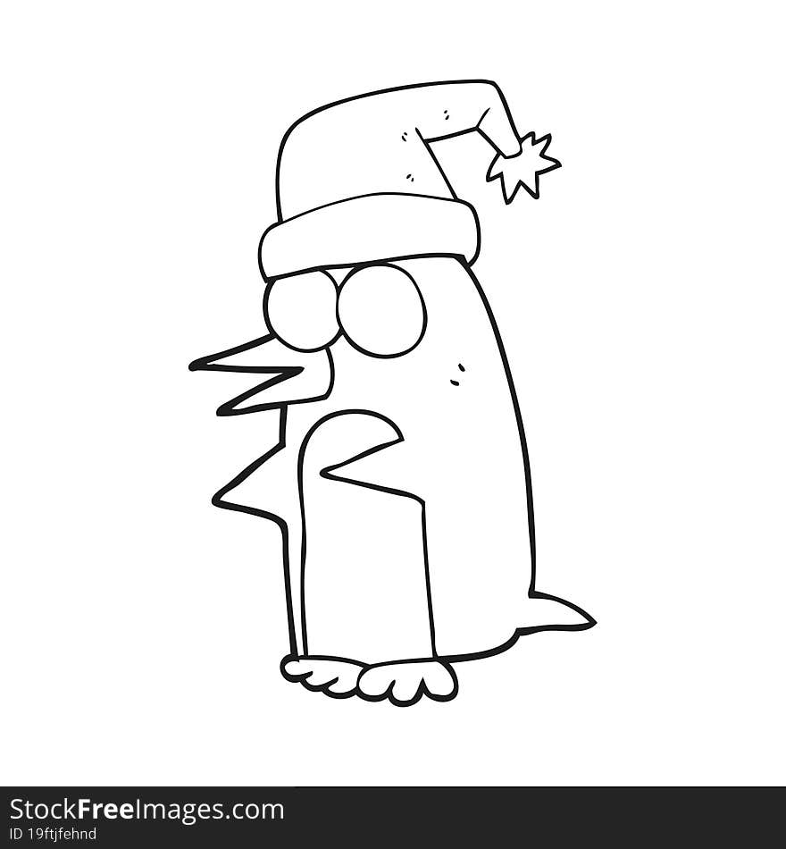 black and white cartoon christmas penguin