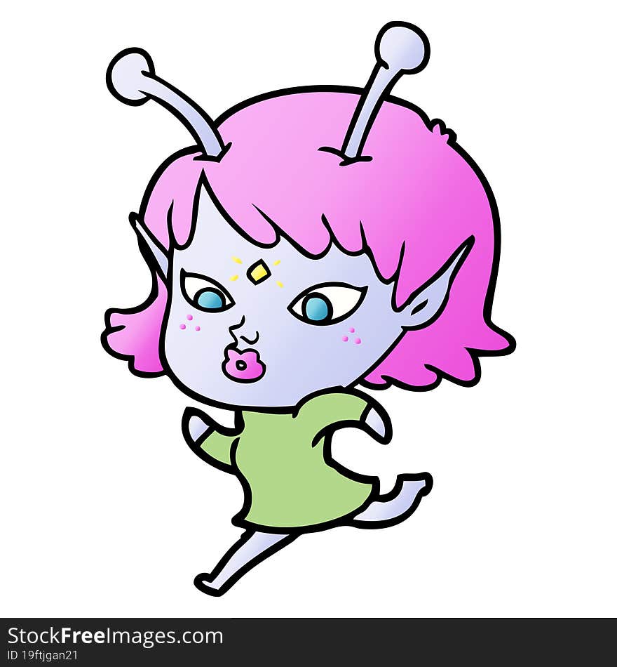 pretty cartoon alien girl running. pretty cartoon alien girl running