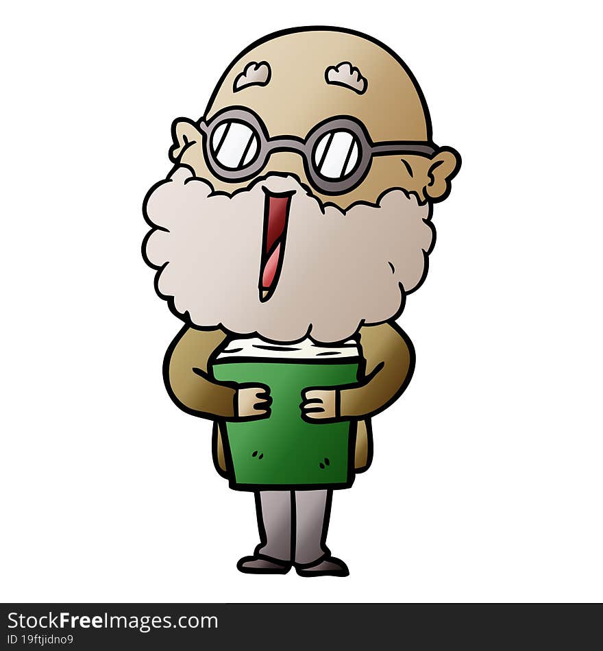 cartoon joyful man with beard and book. cartoon joyful man with beard and book