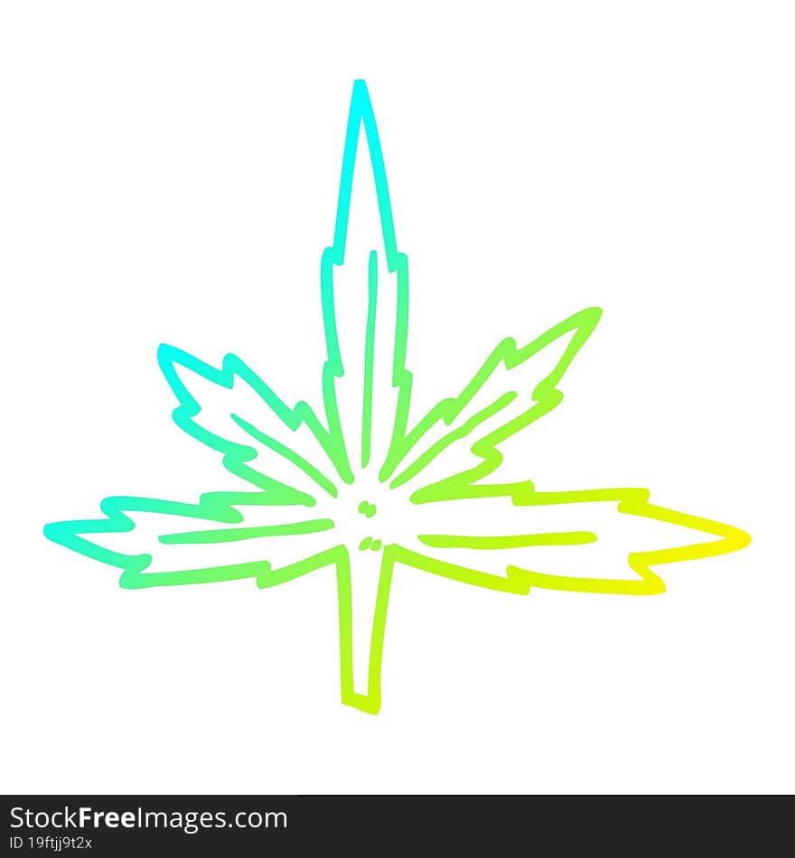 Cold Gradient Line Drawing Cartoon Marijuana Leaf