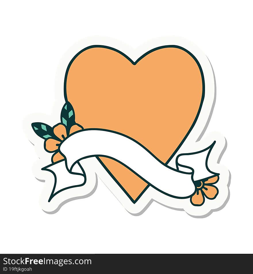 tattoo style sticker with banner of a heart