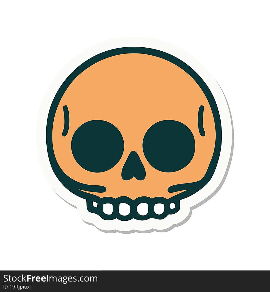 sticker of tattoo in traditional style of a skull. sticker of tattoo in traditional style of a skull