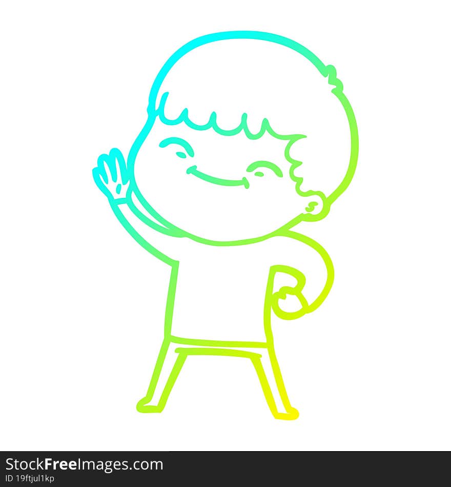 Cold Gradient Line Drawing Cartoon Smiling Boy