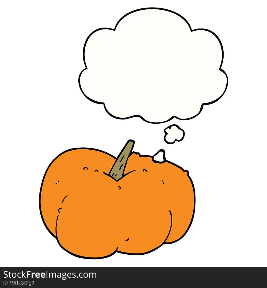 cartoon pumpkin squash with thought bubble. cartoon pumpkin squash with thought bubble