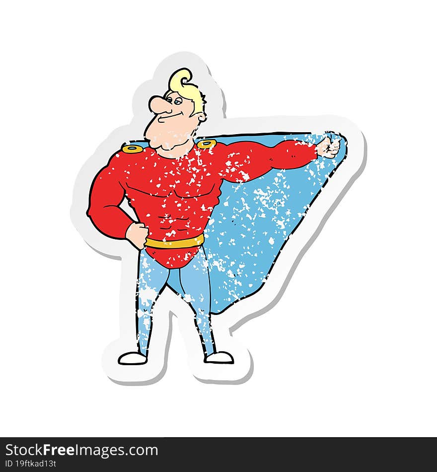 Retro Distressed Sticker Of A Funny Cartoon Superhero