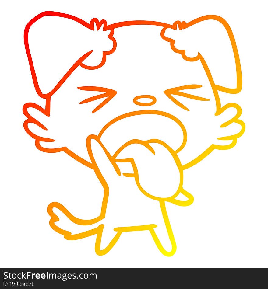 warm gradient line drawing of a cartoon disgusted dog