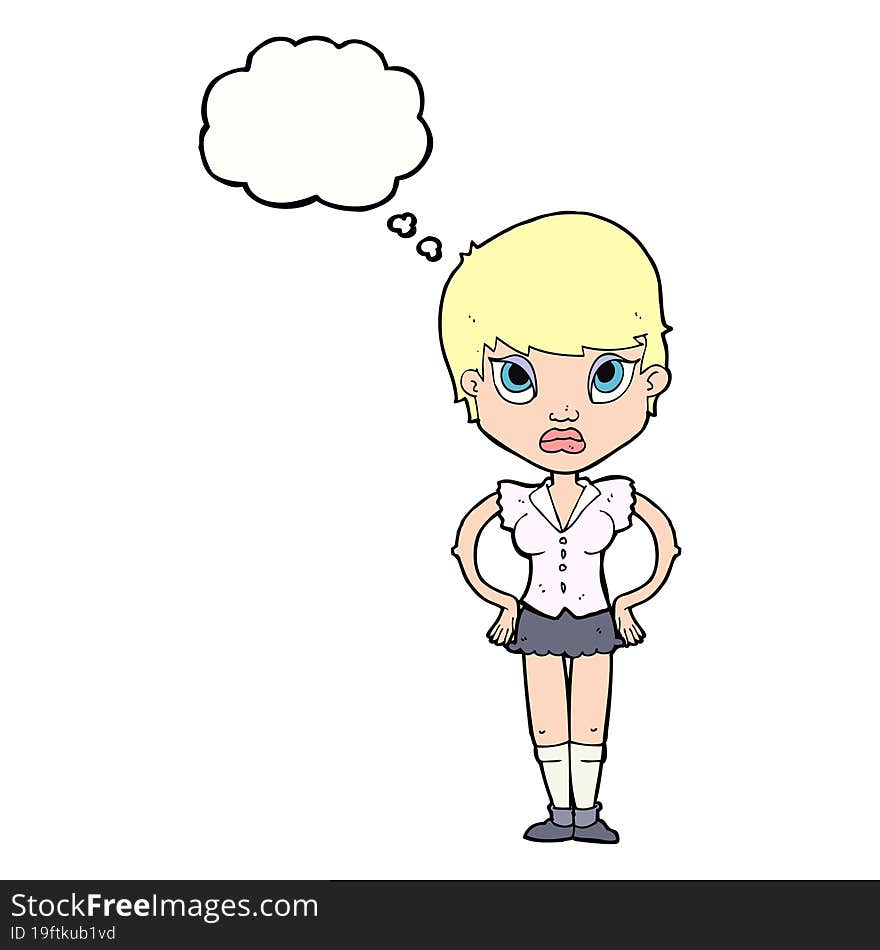 Cartoon Annoyed Girl With Thought Bubble