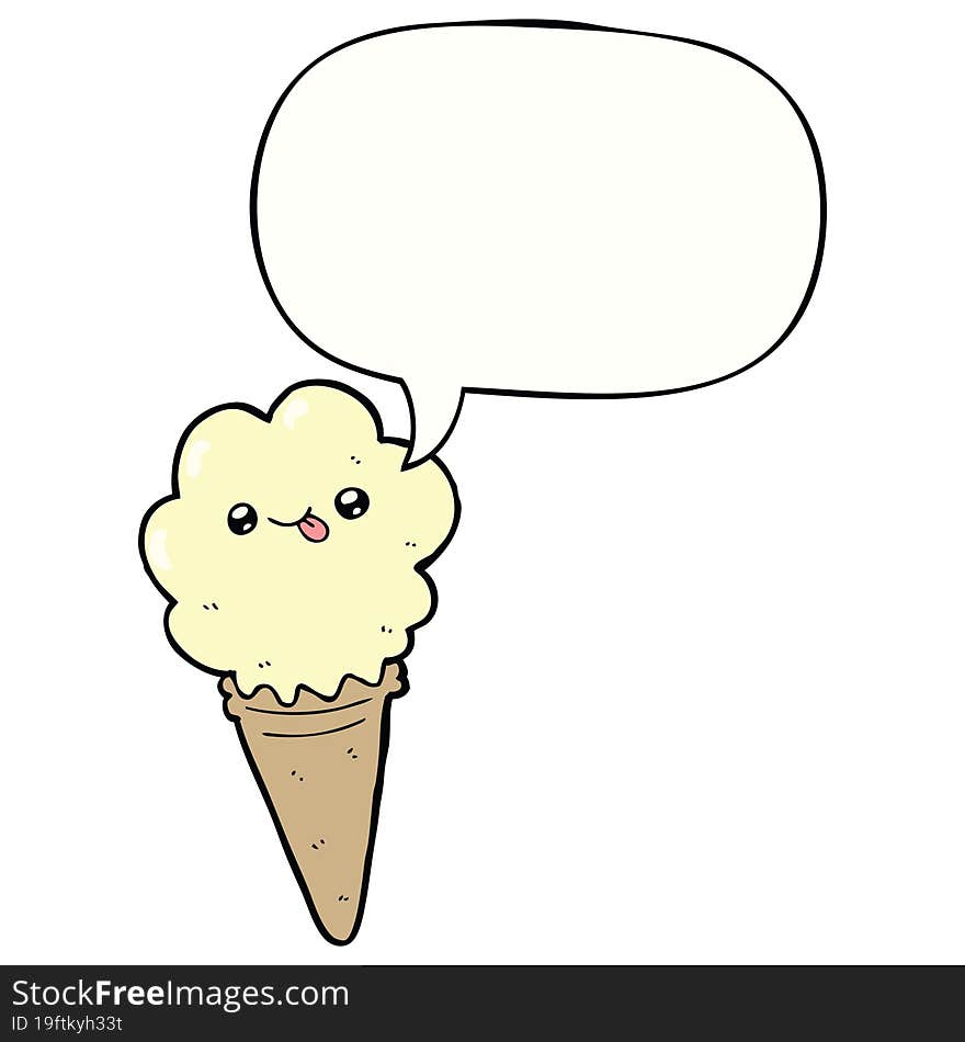 cartoon ice cream with speech bubble. cartoon ice cream with speech bubble