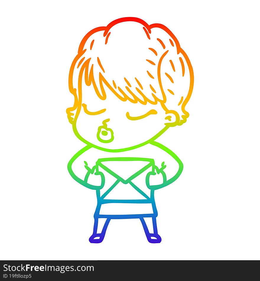 rainbow gradient line drawing cartoon woman with eyes shut