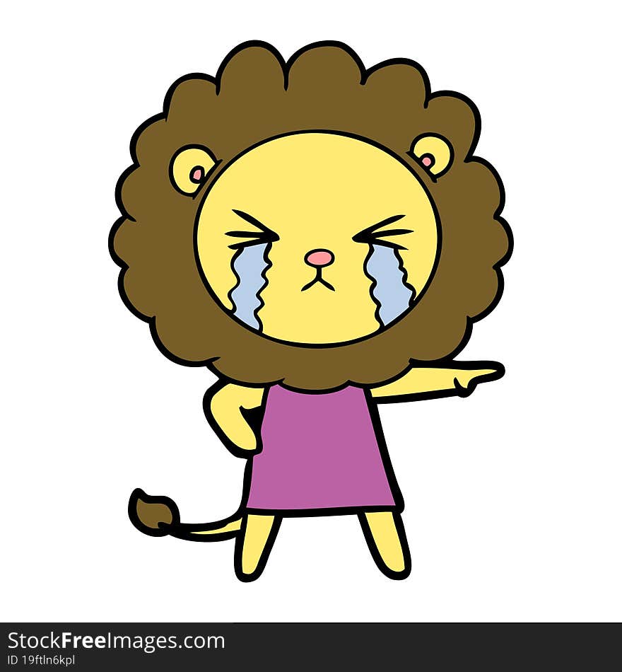 cartoon crying lion wearing dress. cartoon crying lion wearing dress