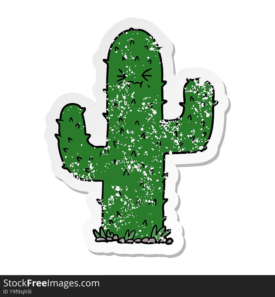 distressed sticker of a cartoon cactus