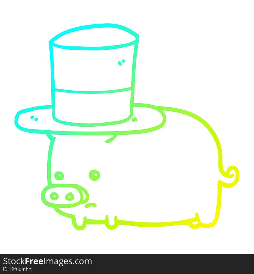 cold gradient line drawing cartoon pig wearing top hat