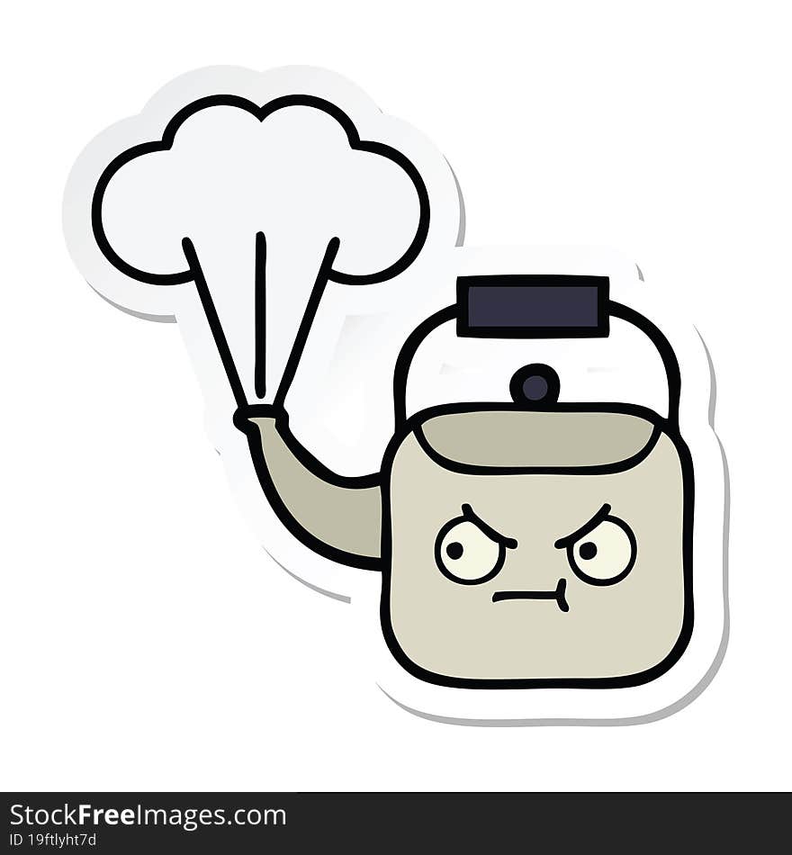 Sticker Of A Cute Cartoon Steaming Kettle