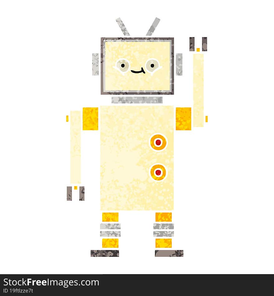 Retro Illustration Style Cartoon Robot