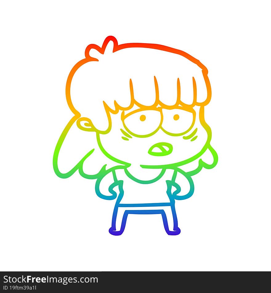 Rainbow Gradient Line Drawing Cartoon Tired Woman