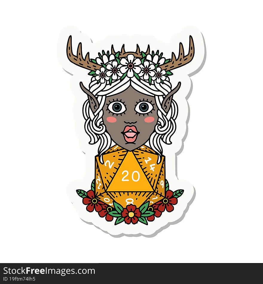 sticker of a elf druid character face. sticker of a elf druid character face