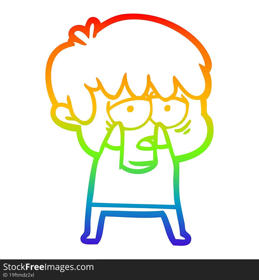 rainbow gradient line drawing cartoon exhausted boy