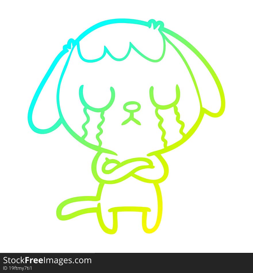 cold gradient line drawing cute cartoon dog crying