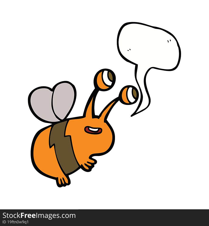 Cartoon Happy Bee With Speech Bubble