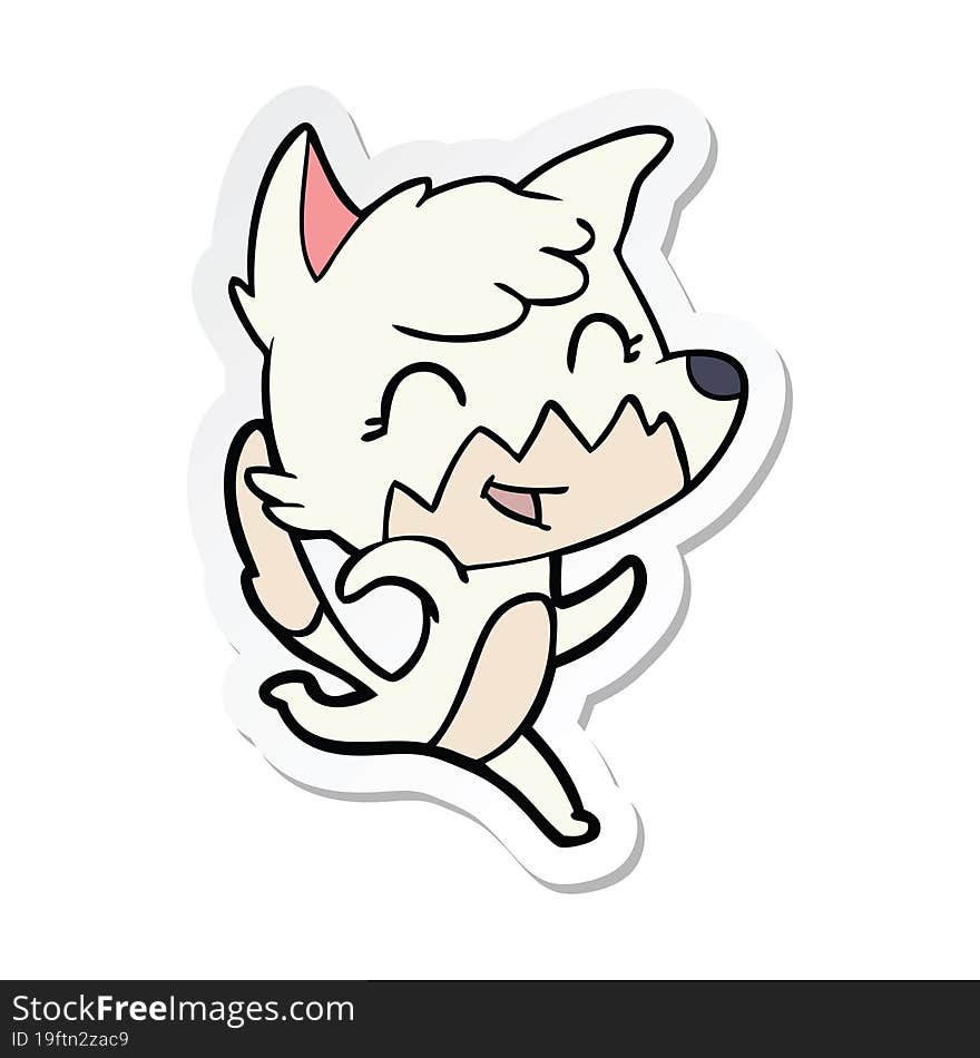 sticker of a happy cartoon fox