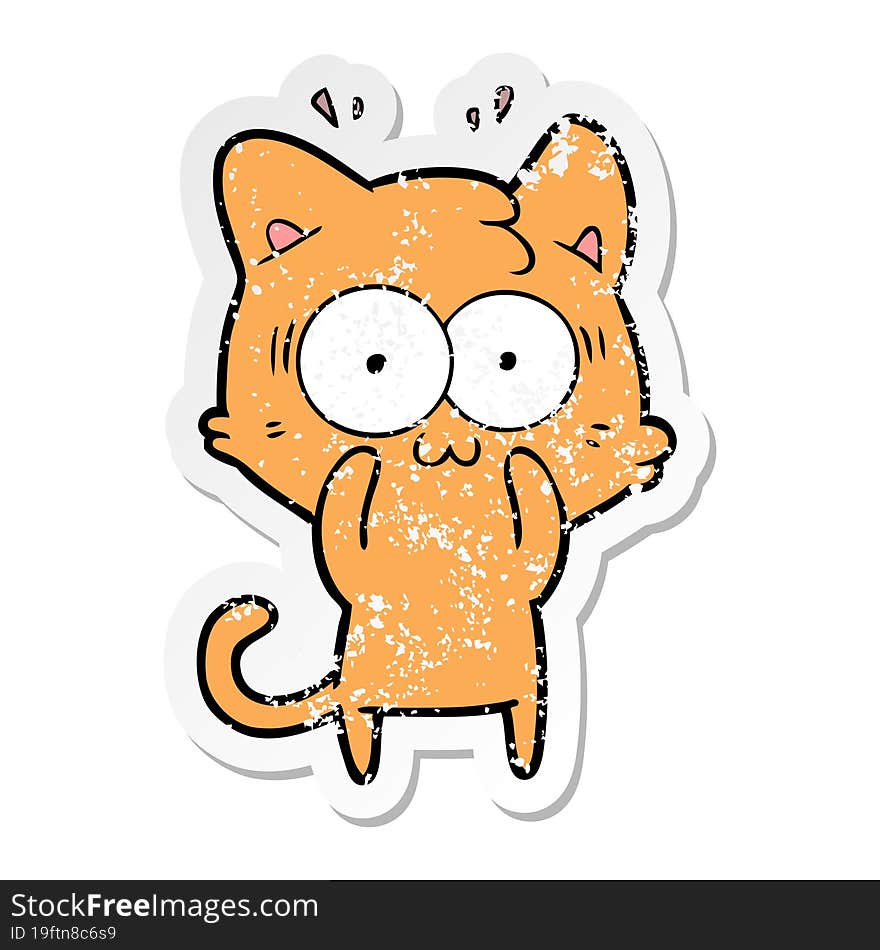 distressed sticker of a cartoon surprised cat