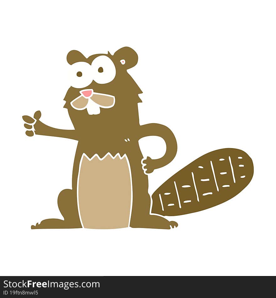 Flat Color Illustration Of A Cartoon Beaver