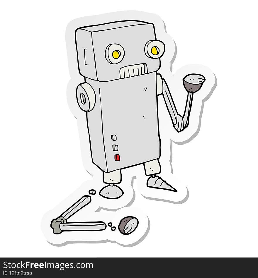 Sticker Of A Cartoon Broken Robot