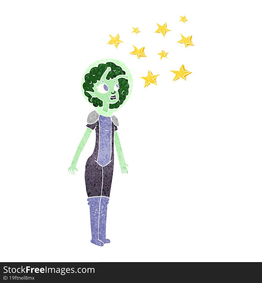 retro cartoon alien space girl