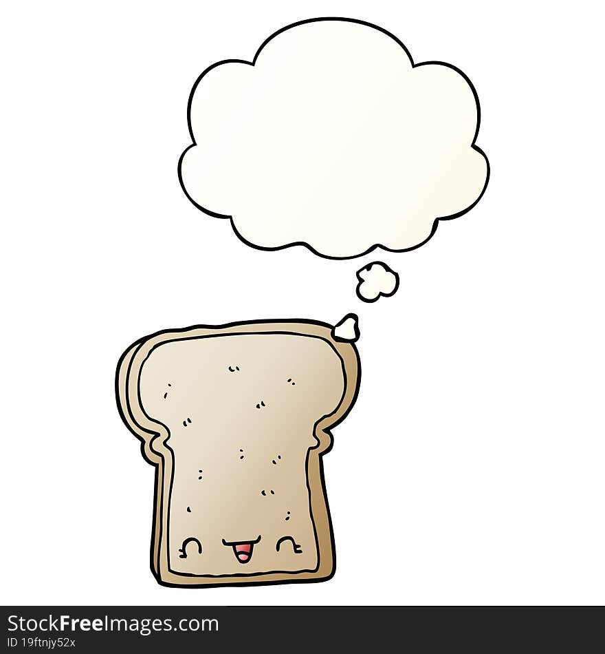 cute cartoon slice of bread and thought bubble in smooth gradient style