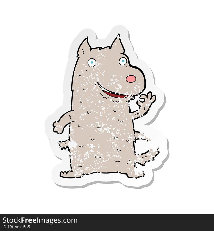 retro distressed sticker of a cartoon happy dog