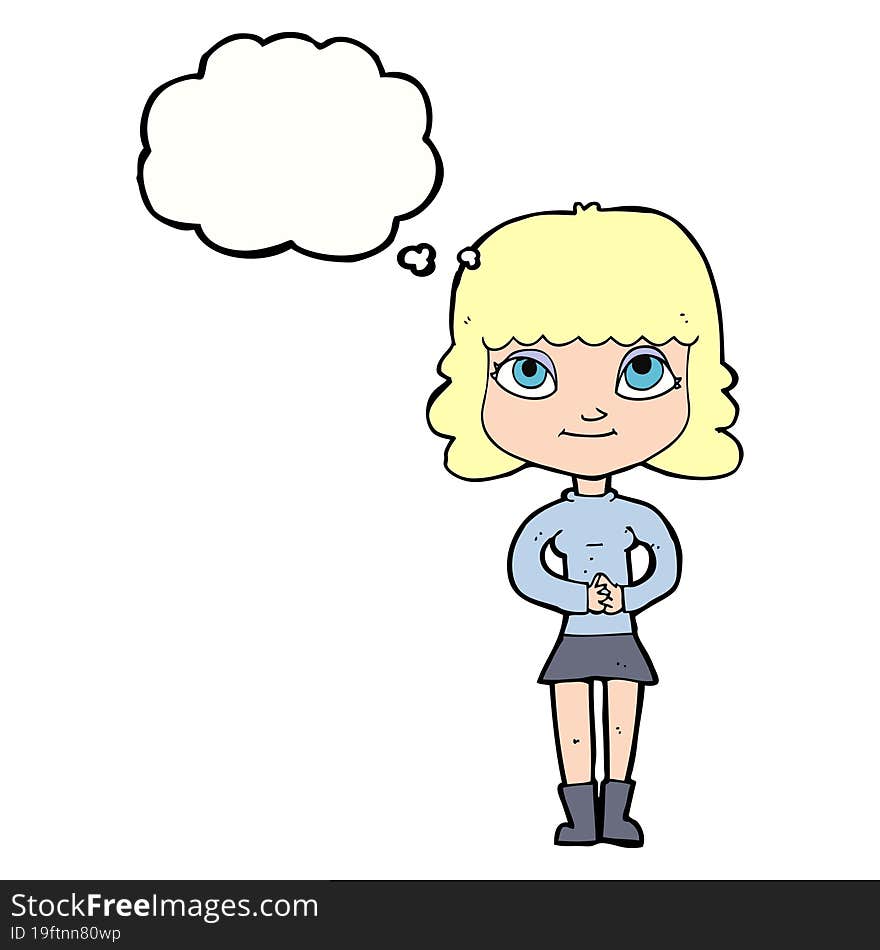 Cartoon Happy Woman With Thought Bubble