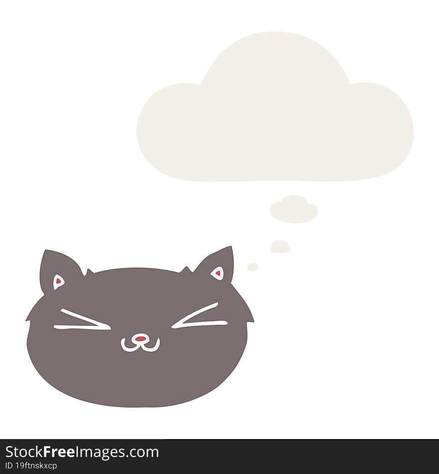 happy cartoon cat with thought bubble in retro style