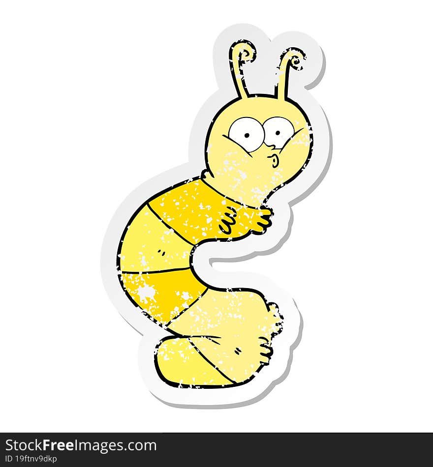 distressed sticker of a funny cartoon caterpillar