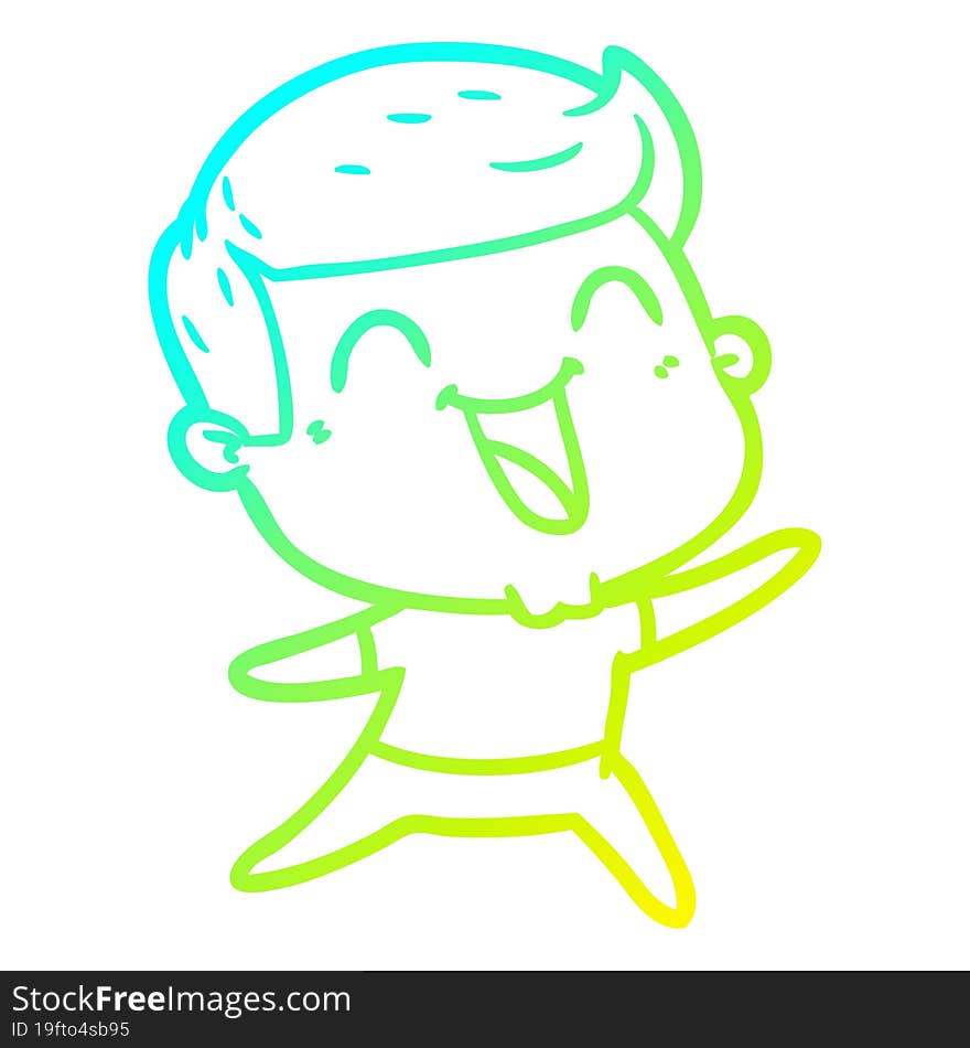 cold gradient line drawing of a cartoon man laughing