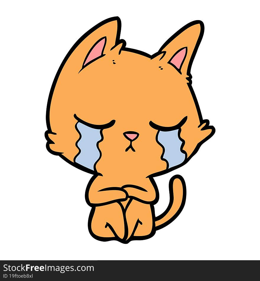 crying cartoon cat sitting. crying cartoon cat sitting