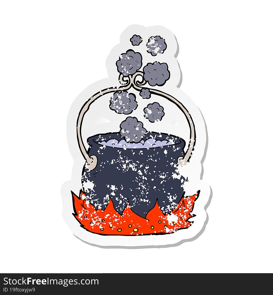 retro distressed sticker of a cartoon witchs cauldron