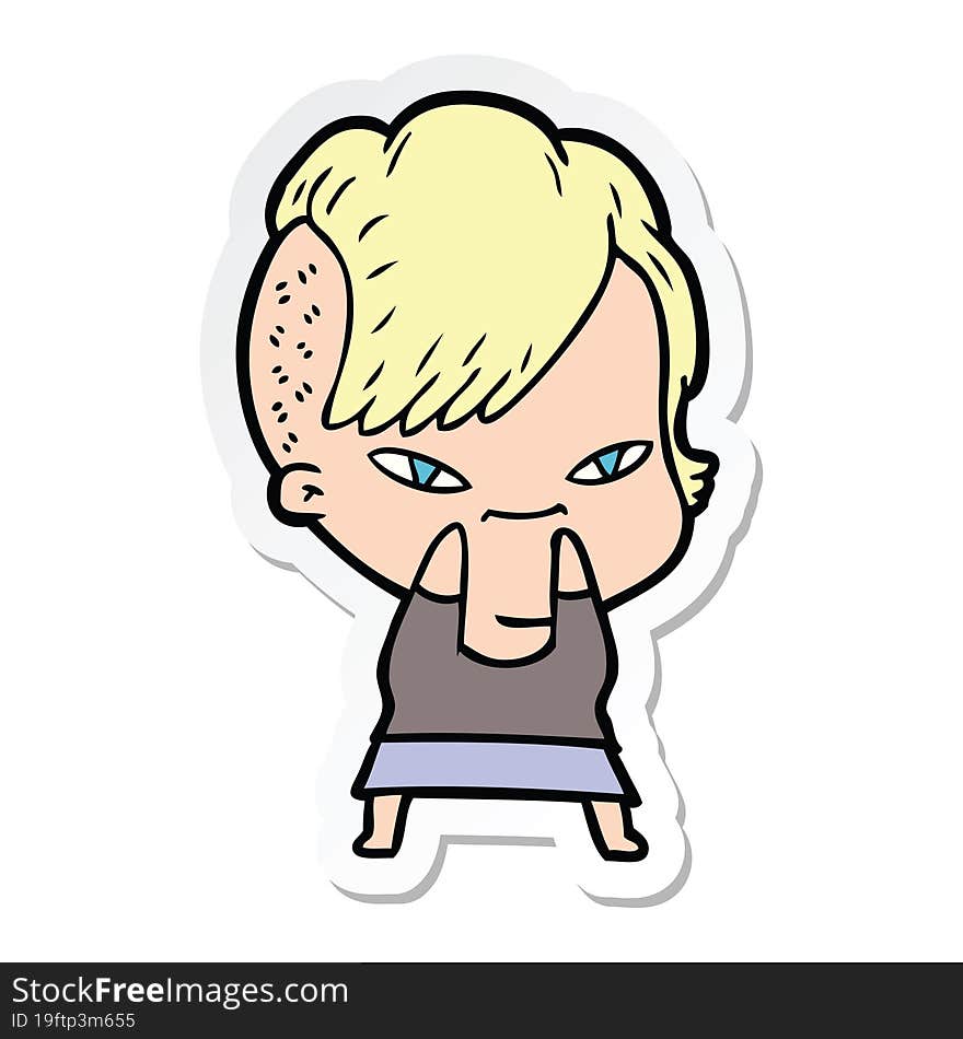 Sticker Of A Cute Cartoon Girl With Hipster Haircut