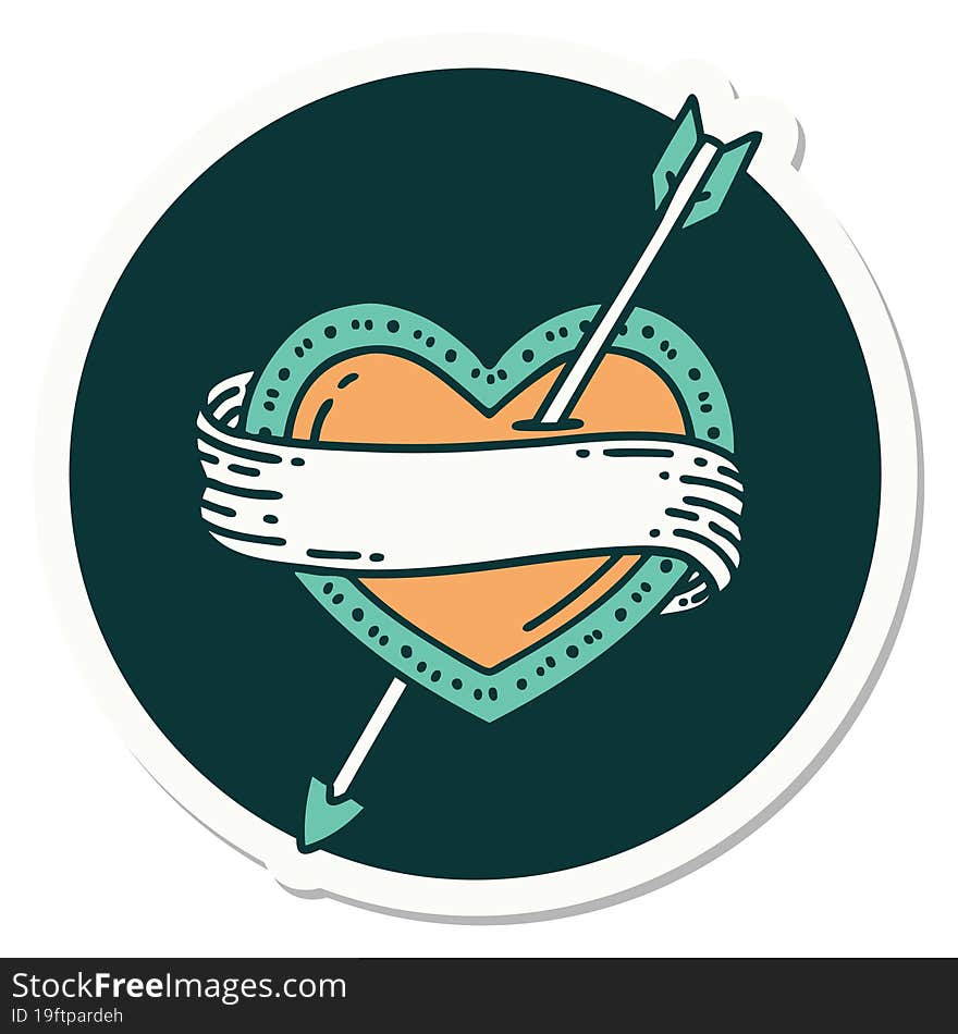 sticker of tattoo in traditional style of an arrow heart and banner. sticker of tattoo in traditional style of an arrow heart and banner