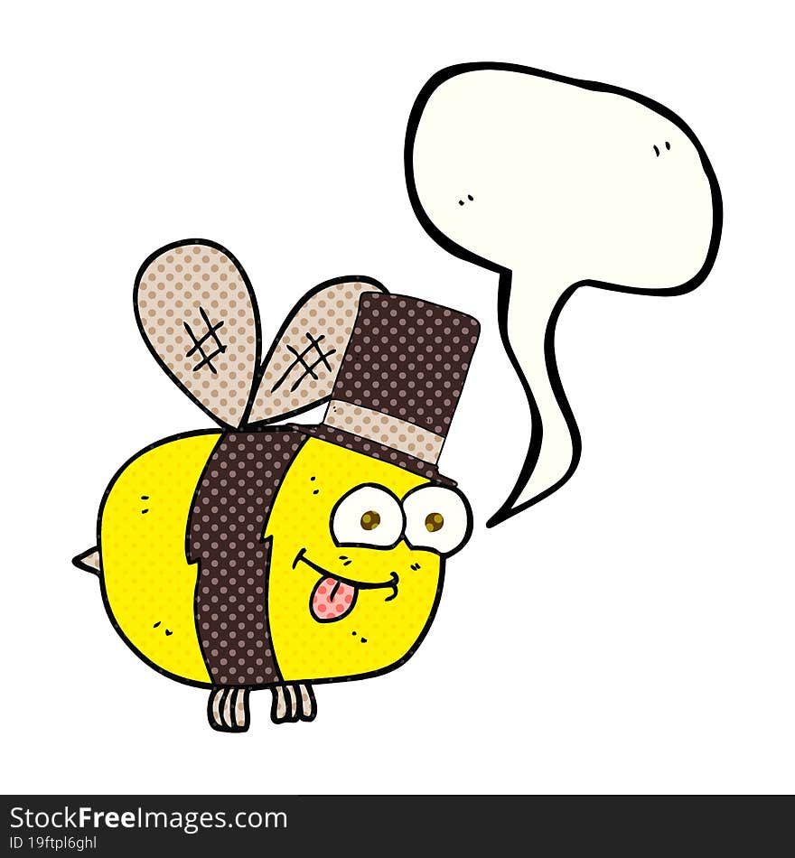 comic book speech bubble cartoon bee wearing hat