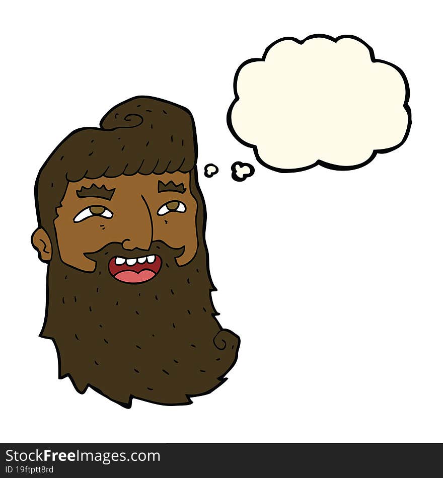 cartoon man with beard laughing with thought bubble