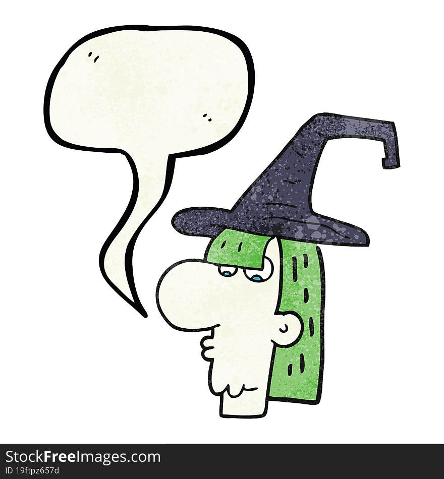 speech bubble textured cartoon witch head