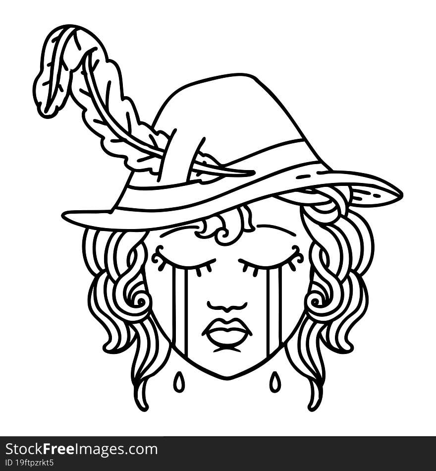 Black and White Tattoo linework Style crying human bard. Black and White Tattoo linework Style crying human bard