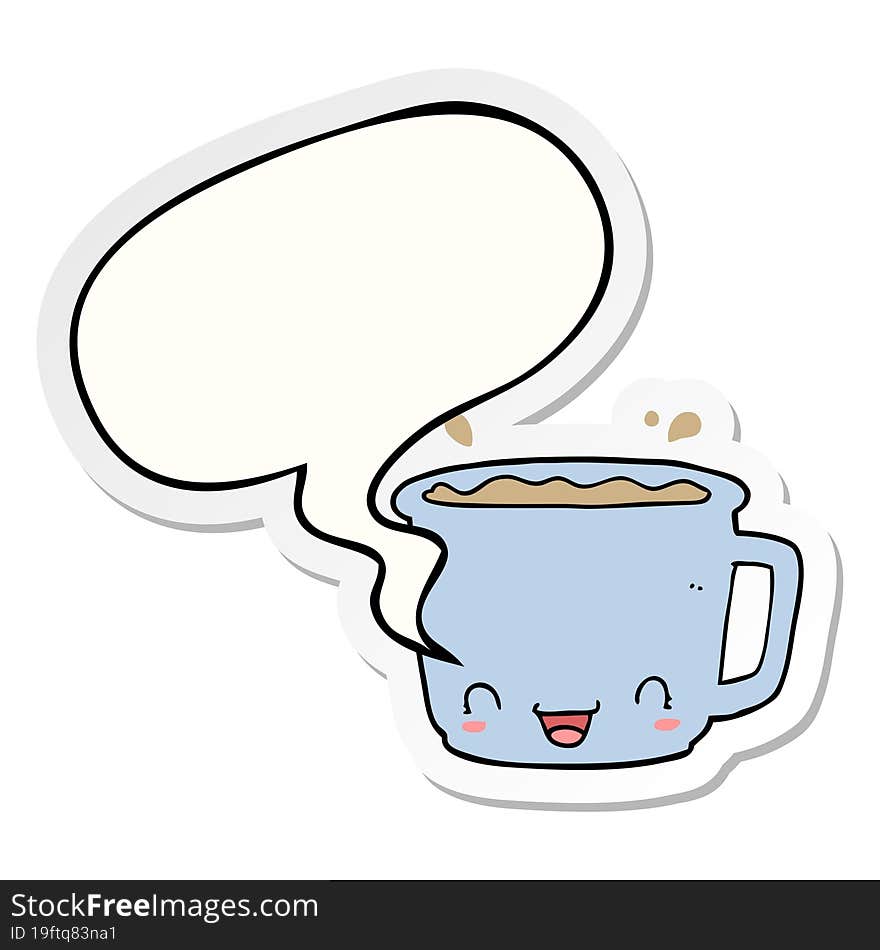 Cartoon Cup Of Coffee And Speech Bubble Sticker