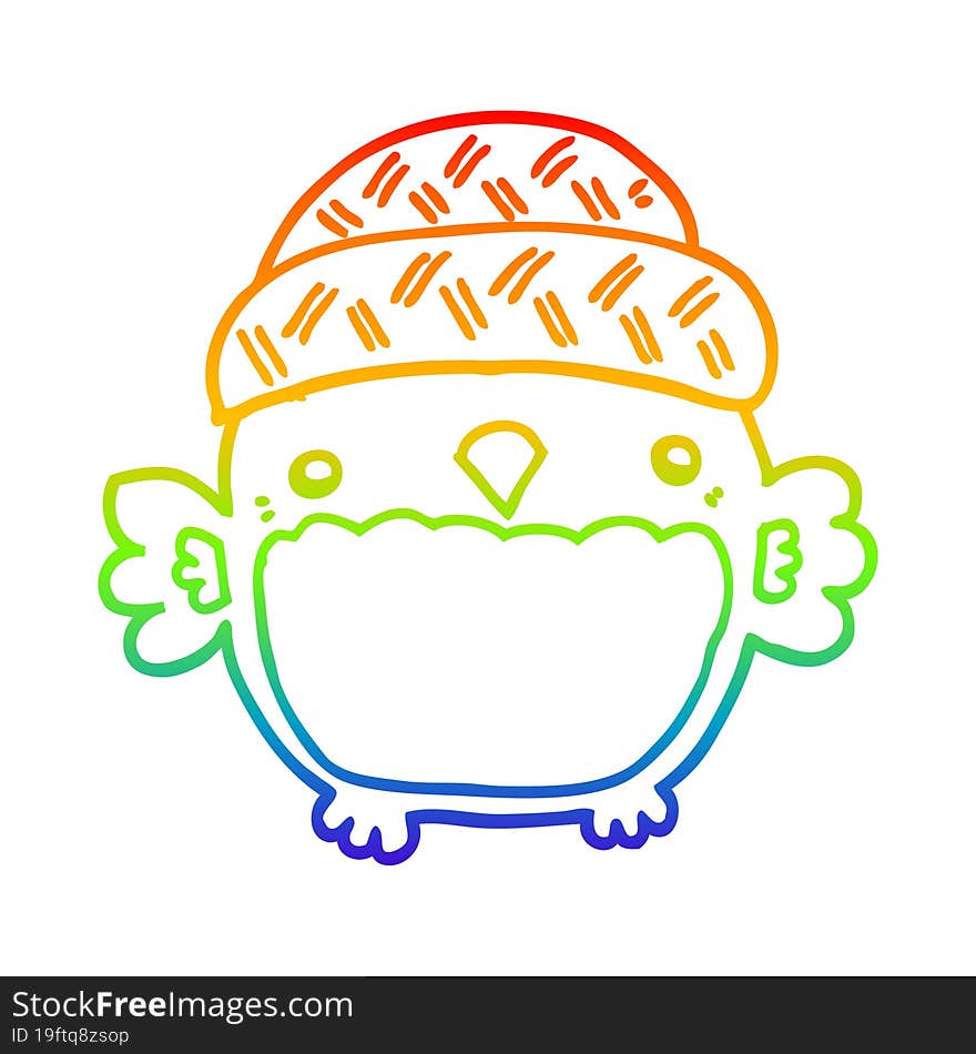 rainbow gradient line drawing cute cartoon owl in hat