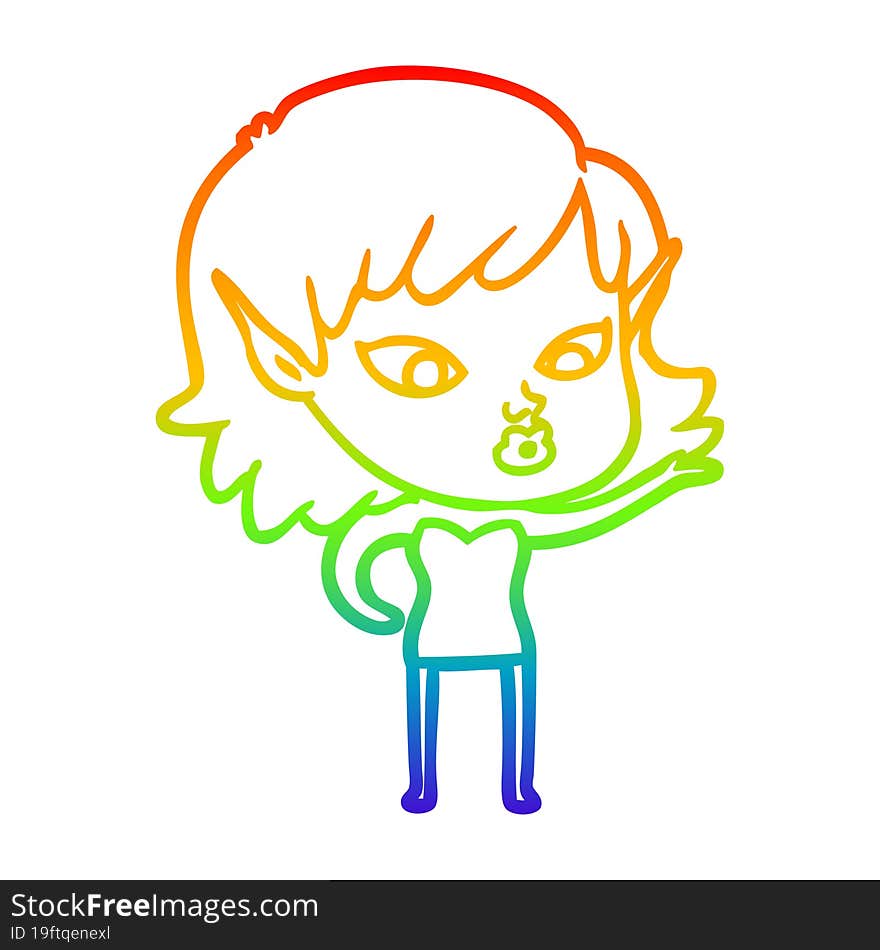 rainbow gradient line drawing pretty cartoon elf girl