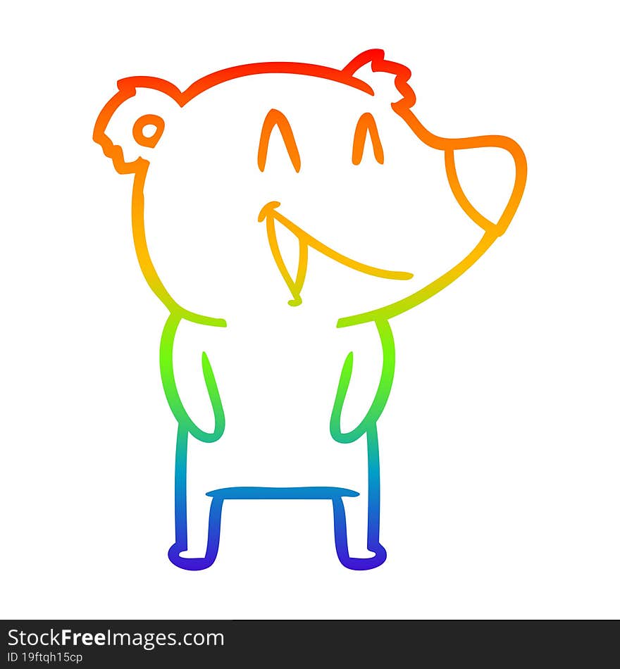 Rainbow Gradient Line Drawing Laughing Bear Cartoon