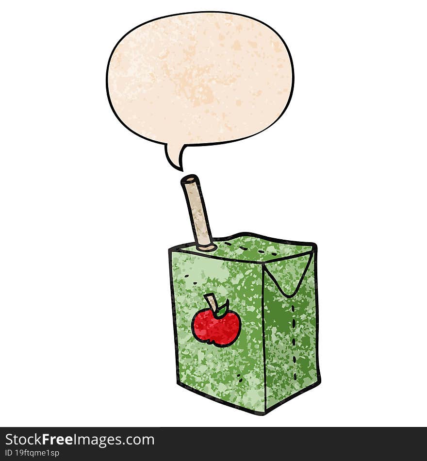 Cartoon Apple Juice Box And Speech Bubble In Retro Texture Style