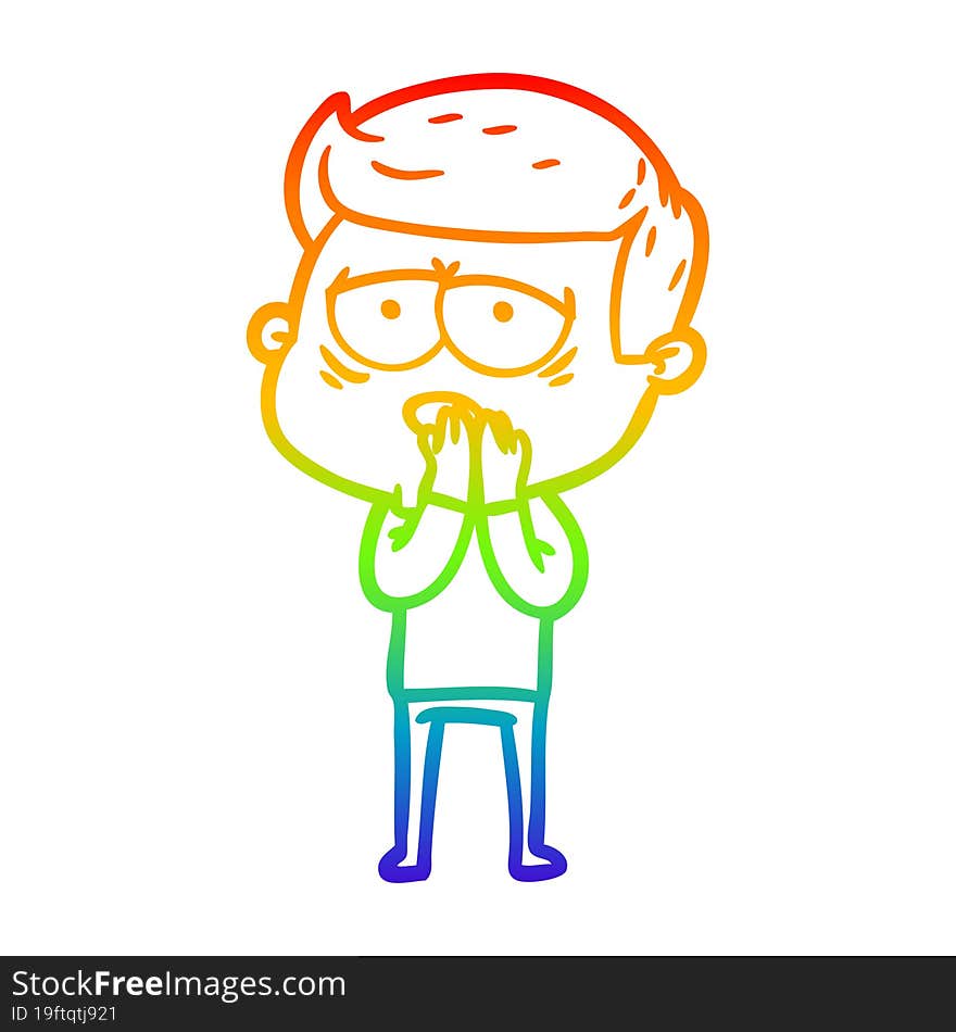 rainbow gradient line drawing of a cartoon tired man