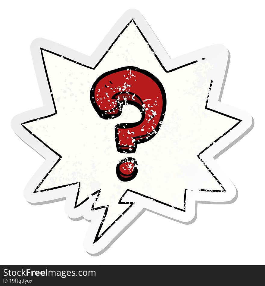 cartoon question mark and speech bubble distressed sticker