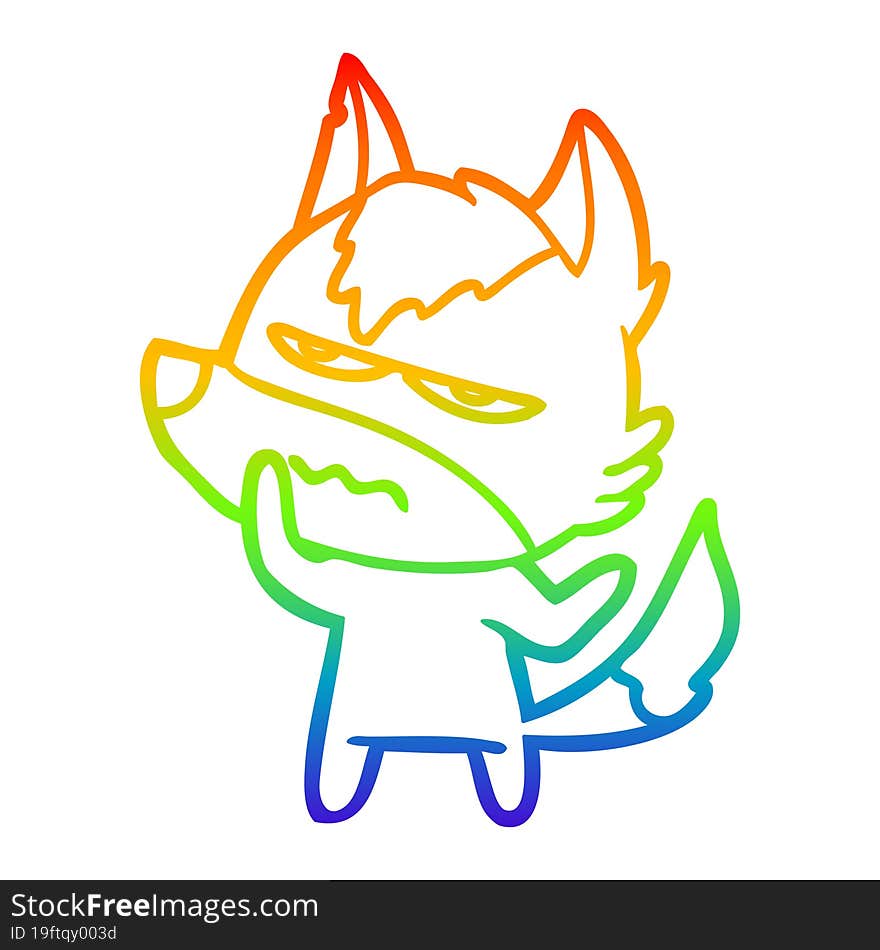 Rainbow Gradient Line Drawing Cartoon Annoyed Wolf